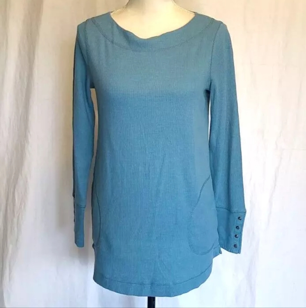 New J. Jill Blue Waffle Knit Cotton Long Sleeve Scoop  Sweater XS